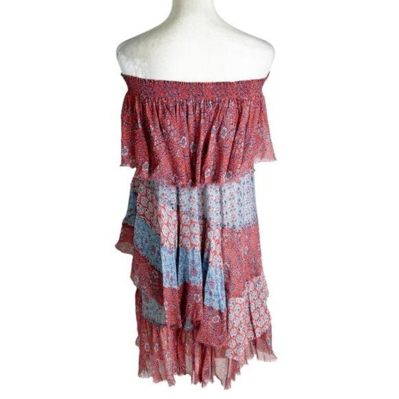 Rebecca Taylor Silk Off Shoulder Patchwork Mini Dress Mermaid Size S - Picture 6 of 15